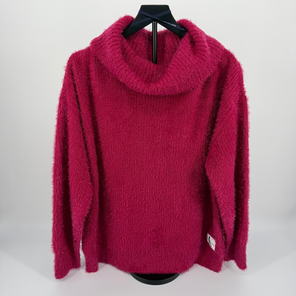 Calvin Klein Jeans Sweater Womens L Pink New Eyelash Knit Cowl Neck